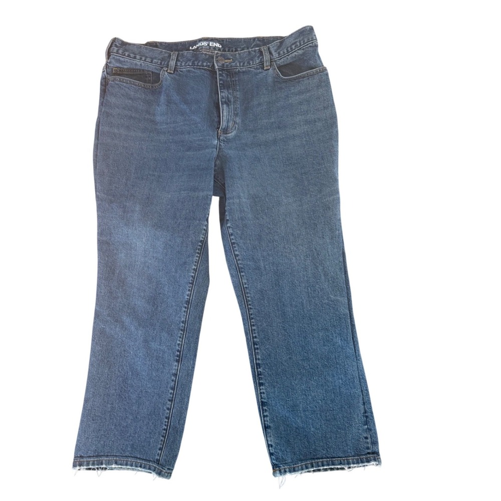 Lands End High Rise Straight Leg Jeans Women Size 16W Medium Wash Distressed - Picture 1 of 11